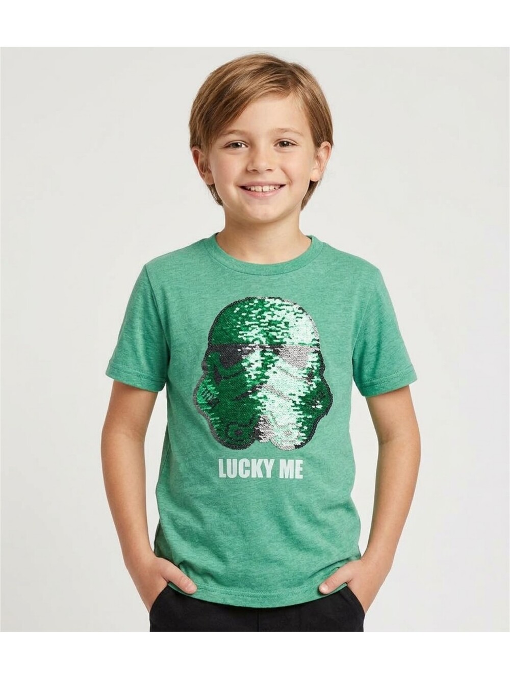 Star Wars Youth Storm Troopers Sequin Changing St Patrick's Day "Lucky Me" Tee